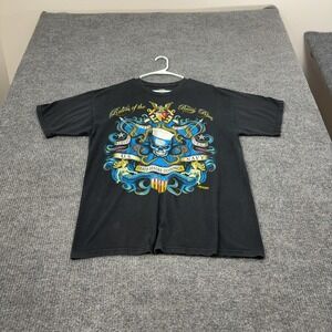 US Navy 7.62 Design T Shirt Mens L Black Cotton Mermaid Skull Graphic Military